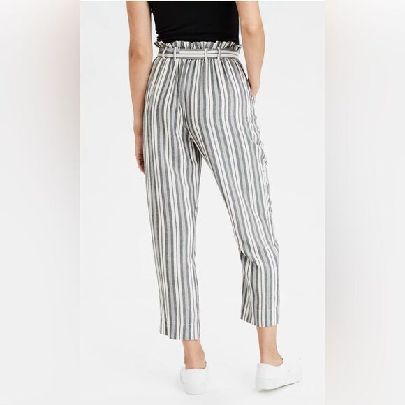 American Eagle Wide Leg Pants Paper Bag Waist Striped with Pockets Size Small - Picture 2 of 15
